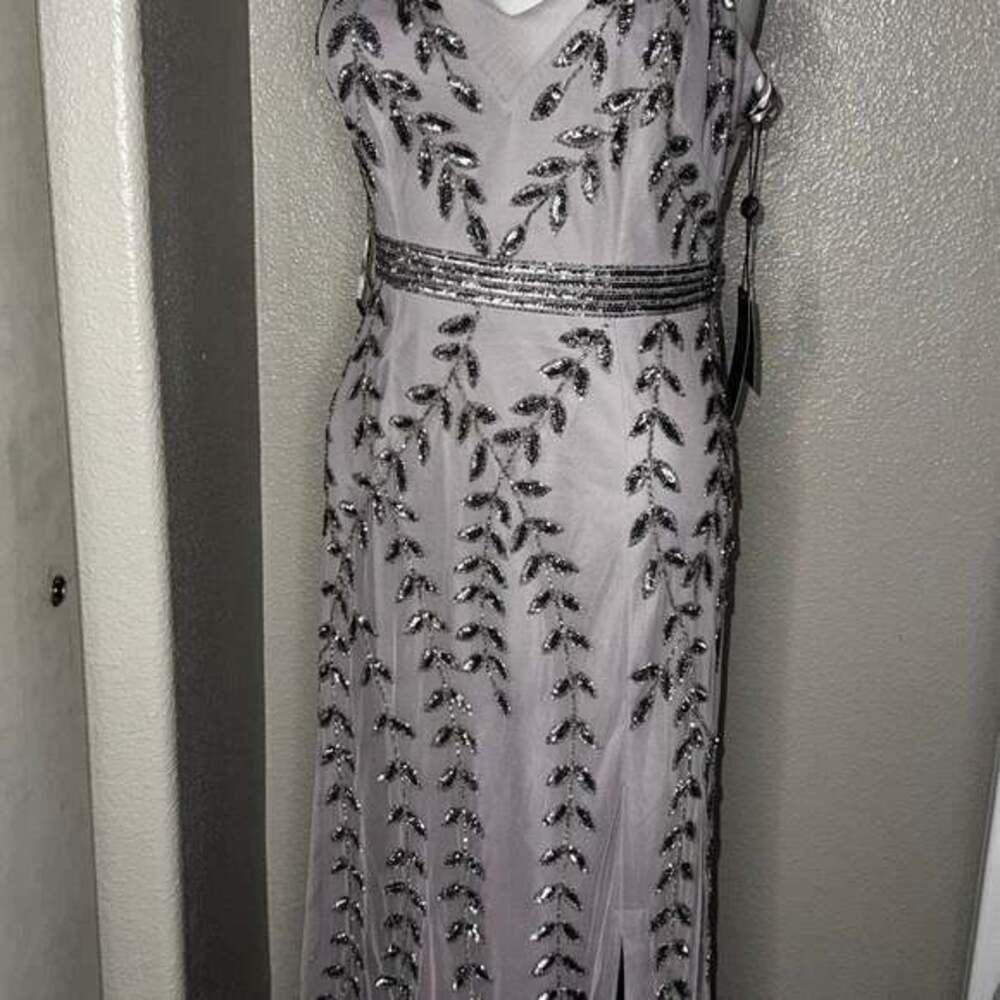 Adrianna Papell Women's Blue Gray Embellished Column Formal Dress